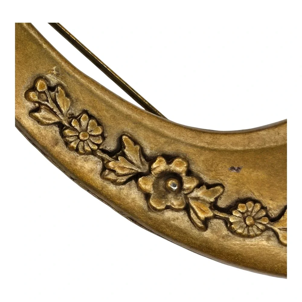 Vintage Scimitar Sword Brooch Pin Gold Tone Floral Ornate Medieval Costume